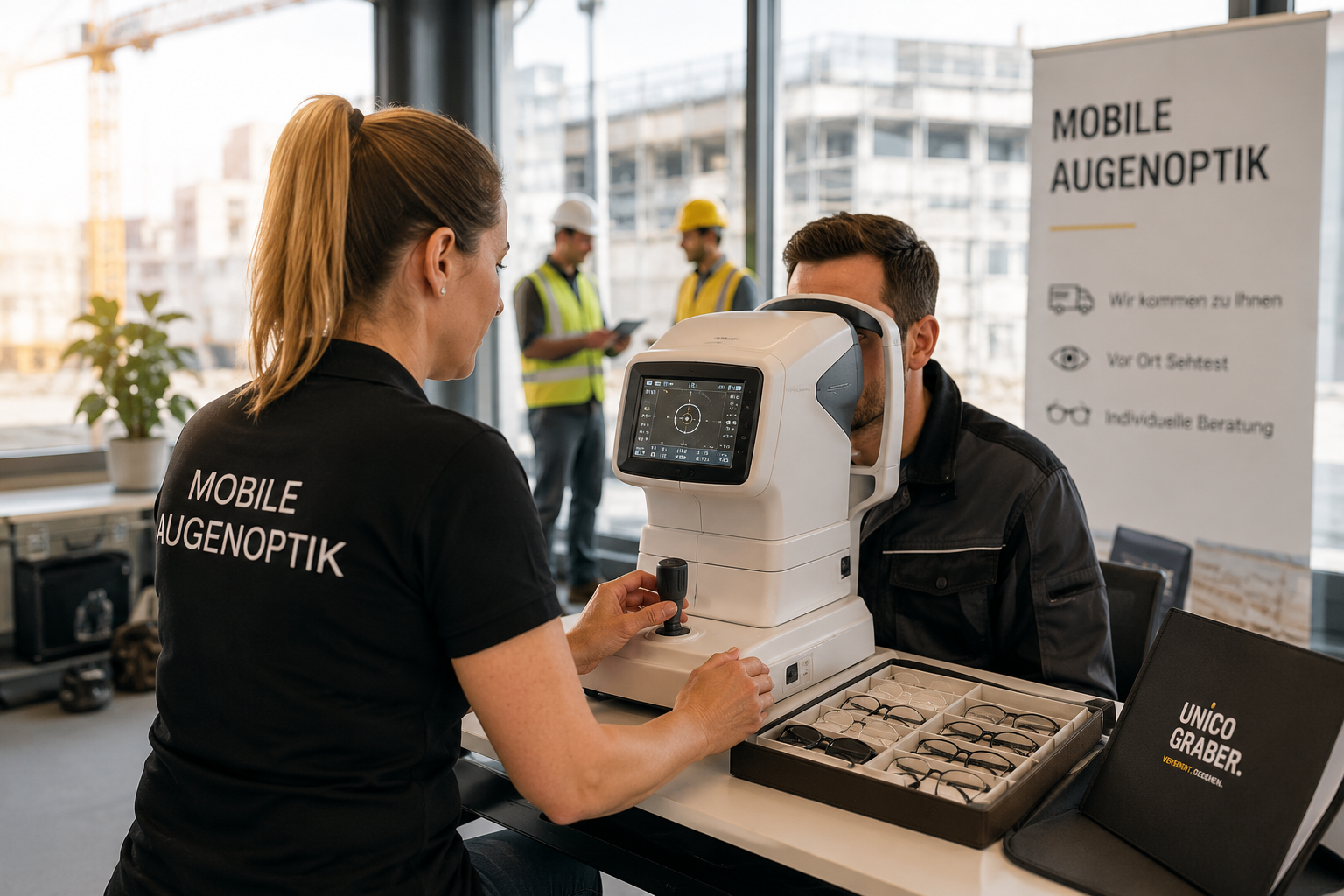 Unico Graber Optikerin beim Sehtest